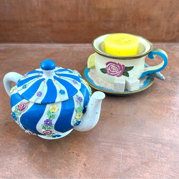 2 set mini teapot container votive candle holder teacup decor trinket mini bowl - Picture 1 of 13